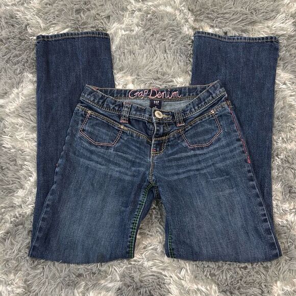 Gap denim girls lowrise jeans size 12   Rainbow stitching. Fits women’s Xs. Refe - Picture 1 of 8